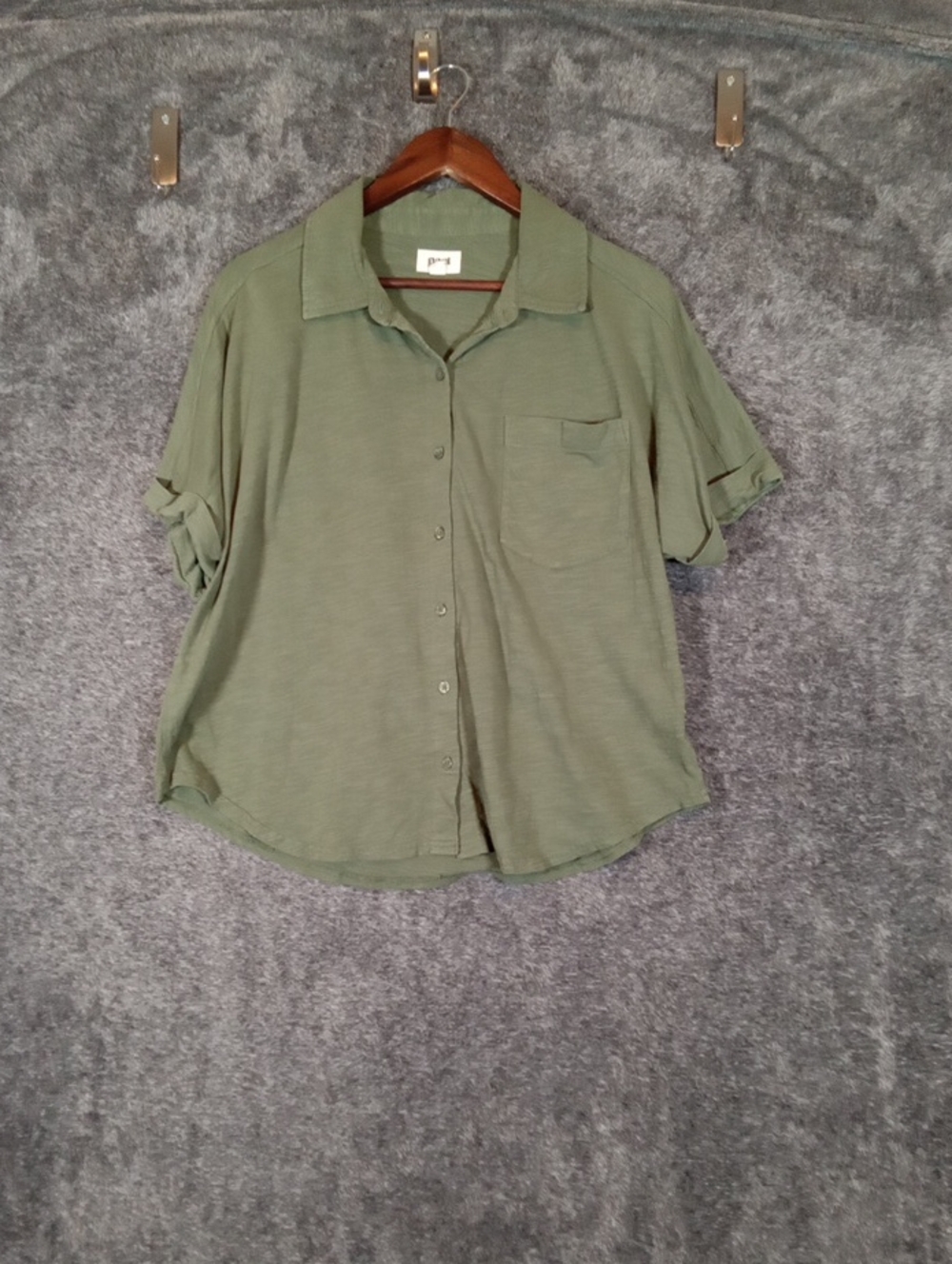 Pact Organic Cotton Roll Tab Cuffs  Button Up Top Casual Relaxed Coastal Sz L